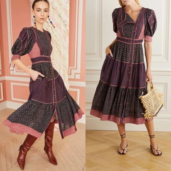 Ulla Johnson Dresses & Skirts - Ulla Johnson Verona Floral Patchwork A-Line Tiered Midi Dress Multicolor Size 2